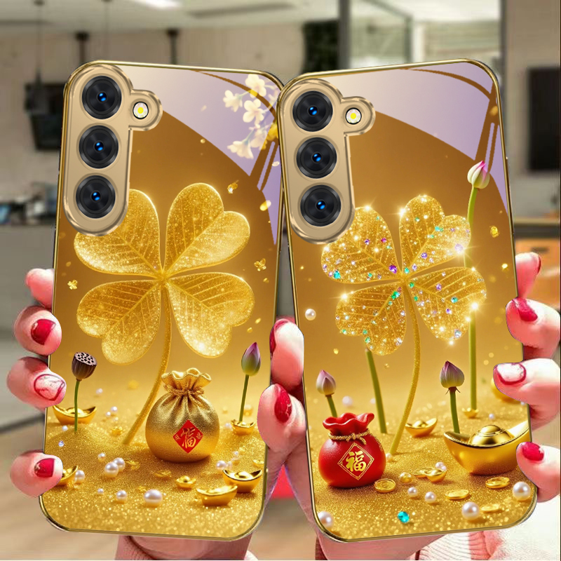 Phone Accessories Samsung - เคสโทรศัพท์มือถือลายโคลเวอร์สีทองขนาดใหญ่ สำหรับ Samsung Galaxy S26 S20
