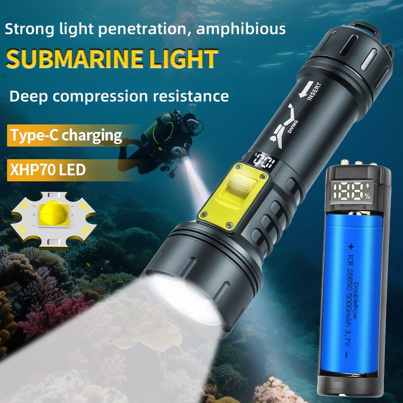 Led Flash Case - ใหม่ XHP70 ไฟฉายดําน้ํา IPX8 กันน้ําดิจิตอลชาร์จ Dual-ใช้ใต้น้ําไฟฉายความเข้มสูง