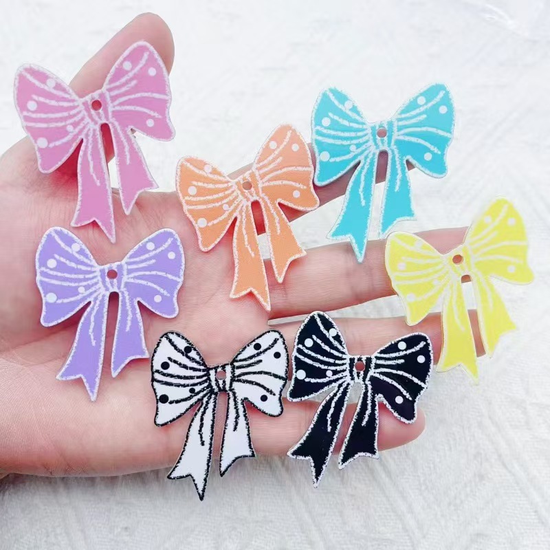 Phone Accessories - พวงกุญแจอะคริลิคพิมพ์ลายโบว์หลากสีสันทันสมัย 10 ชิ้น สำหรับตกแต่งกระเป๋า สายคล้องมือถือ พวงกุญแจ