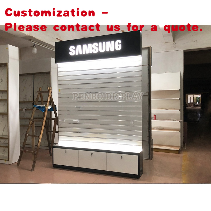 Phone Accessories Shop Design - ชั้นวางโชว์อุปกรณ์เสริมโทรศัพท์มือถือแบบเรียบง่ายสำหรับร้านซ่อมโทรศัพท์มือถือ ทำจากไม้ MDF สำหรับตกแต่งร้านค้า