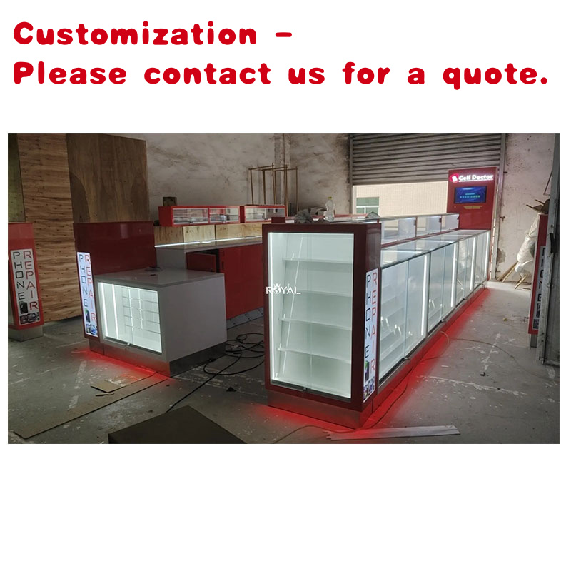 Phone Accessories Shop Design - ตู้โชว์สินค้าอุปกรณ์เสริมโทรศัพท์มือถือแบบ LED สำหรับศูนย์การค้า ตู้ซ่อมโทรศัพท์มือถือ ดีไซน์ MDF