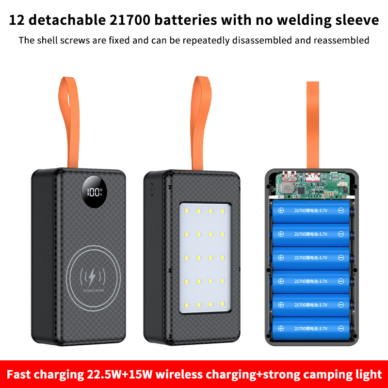 Led Flash Case - 【C】กล่องใส่แบตเตอรี่ 12*21700 รองรับการชาร์จเร็ว 10W 22.5W ชาร์จไร้สาย