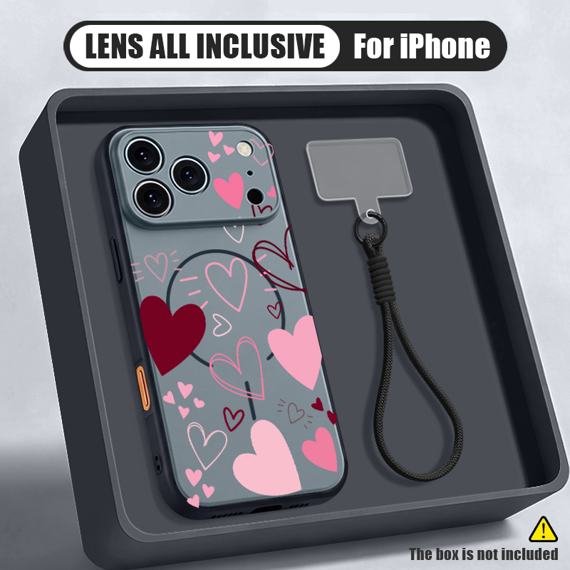 Lanyard Phone Strap - เคสโทรศัพท์แม่เหล็กลายหัวใจ สำหรับ iPhone 17 16 Pro